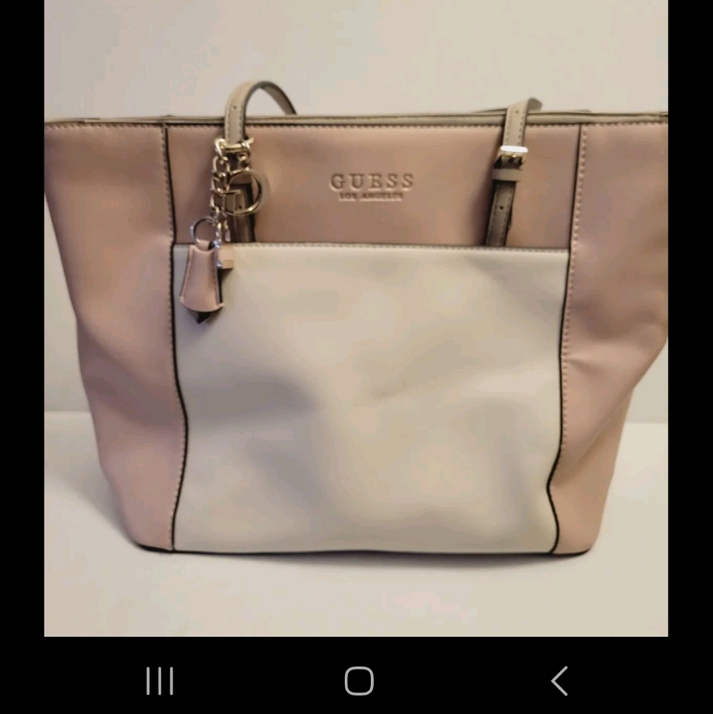 Guess Women's Pink and Cream Tote Bag